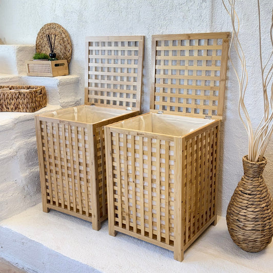 Andy 2 Adet Bambu Çamaşır Sepeti, Dev Boy 62X45X45 CM-Krem (Kısa Süreli 2'Lİ Fırsat, Süper Fiyat)