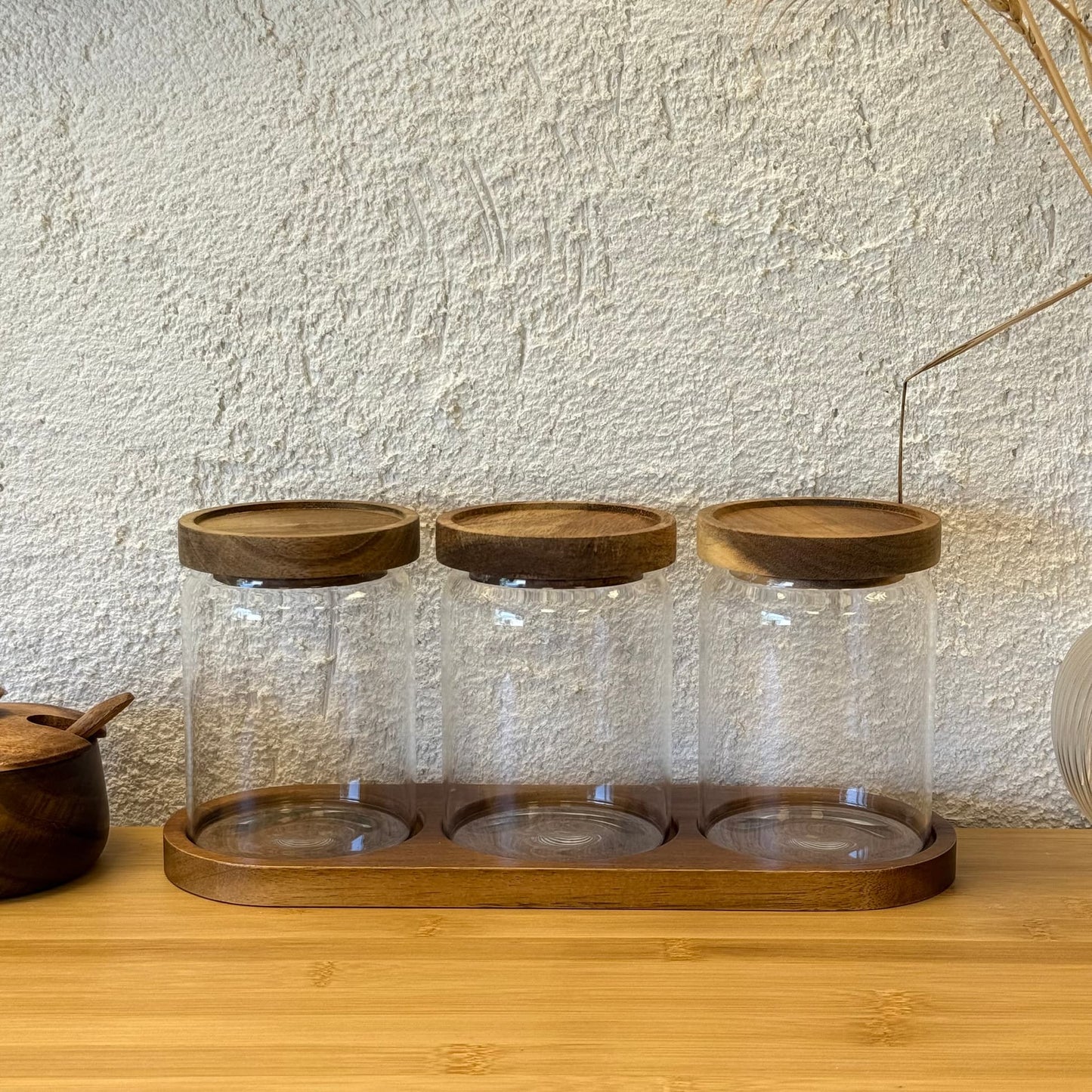 İzy Akasya Ağcı Kapaklı Standlı Kavanoz Seti 600 ml