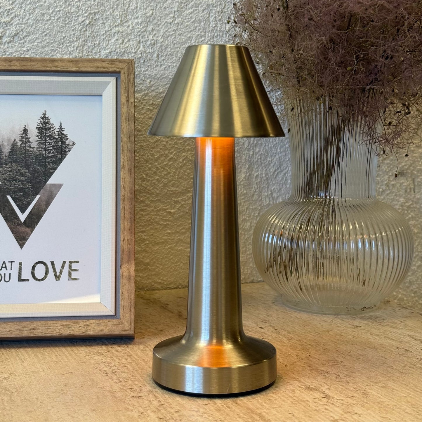 Mira Konik Masaüstü, 3 Fonksiyonlu Led Lamba Şarjlı 23 cm Gümüş