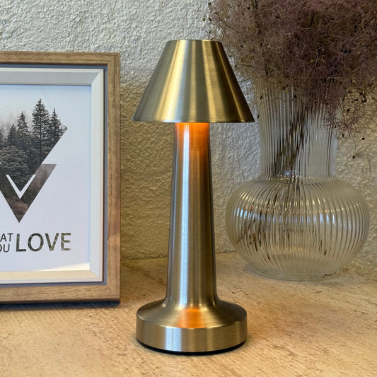 Mira Konik Masaüstü, 3 Fonksiyonlu Led Lamba Şarjlı 23 cm Gümüş