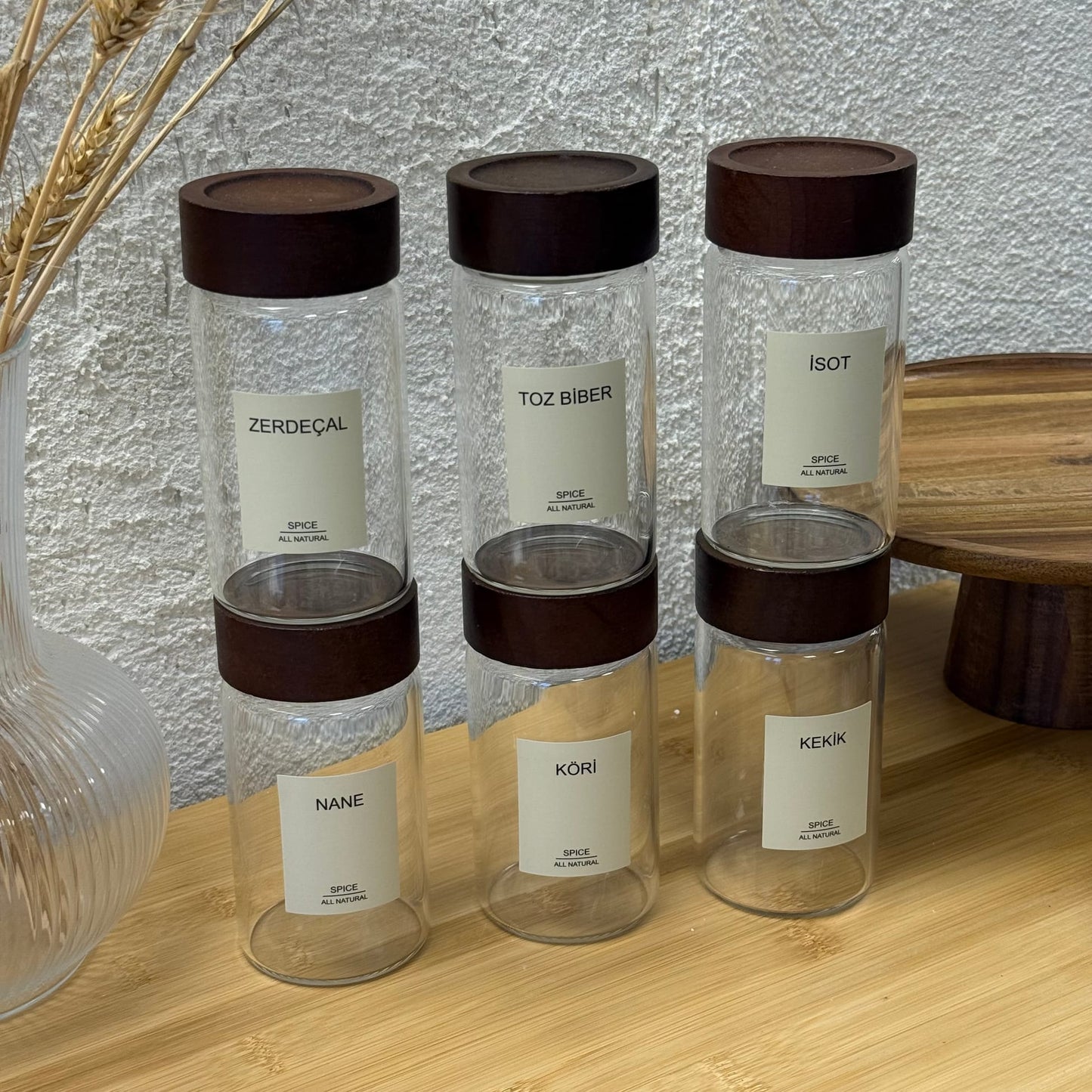 Strokka Akasya Kapaklı Silindir Kavanoz Seti 6 Adet 300 ml