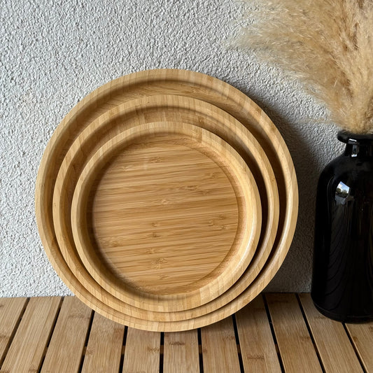 Hardy Yuvarlak 3 Boy Bambu Tepsi Set