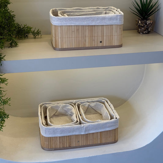 8 Parça Bambu Sepet Seti Dikdörtgen