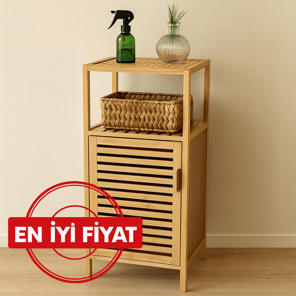 Melis İvory Bambu Tek Kapaklı,2 Katlı Çok Amaçlı Banyo Dolabı 87x36x33 cm (İMKANSIZ FİYAT)