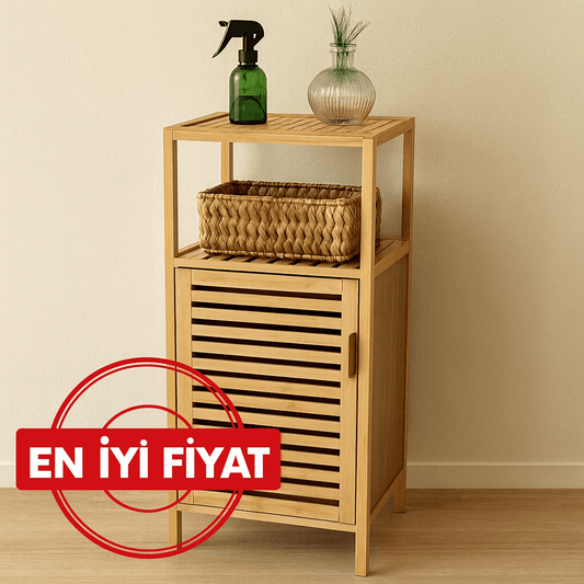 Melis İvory Bambu Tek Kapaklı,2 Katlı Çok Amaçlı Banyo Dolabı 87x36x33 cm (İMKANSIZ FİYAT)