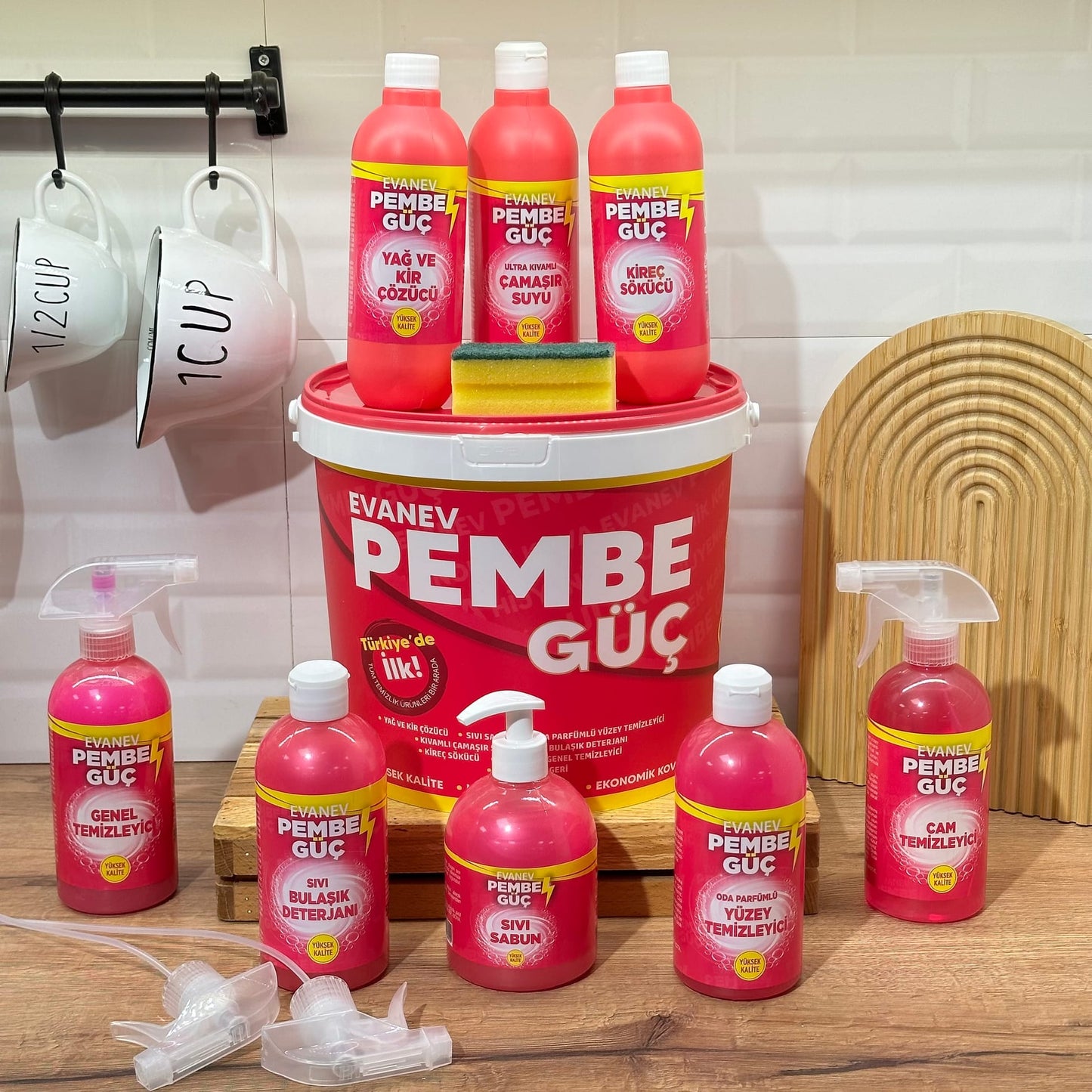 EVANEV Pembe Güç 12 Parça Yüksek Kaliteli Temizlik Ürünleri Tek Kovada (1 Hafta Tanıtım Fiyatı)