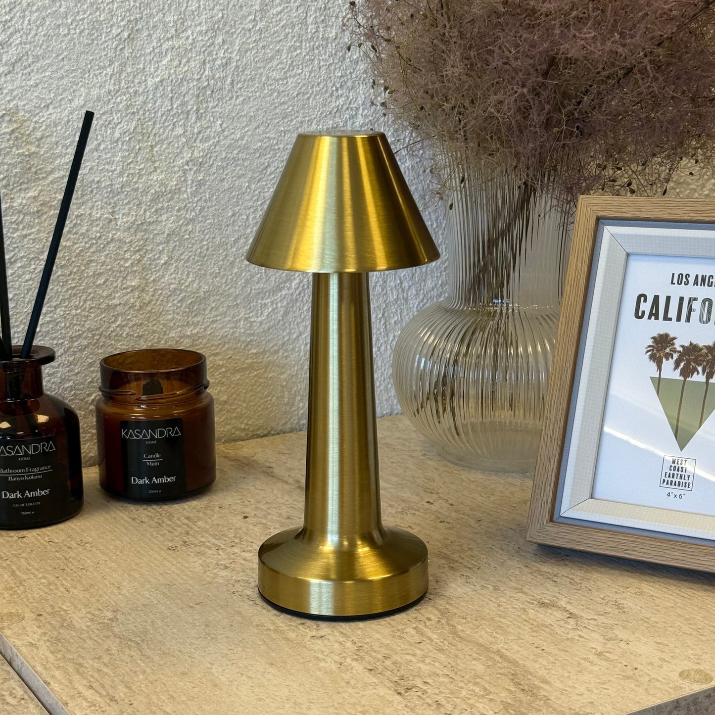 Mira Konik Masaüstü, 3 Fonksiyonlu Led Lamba Şarjlı 23 cm Gold