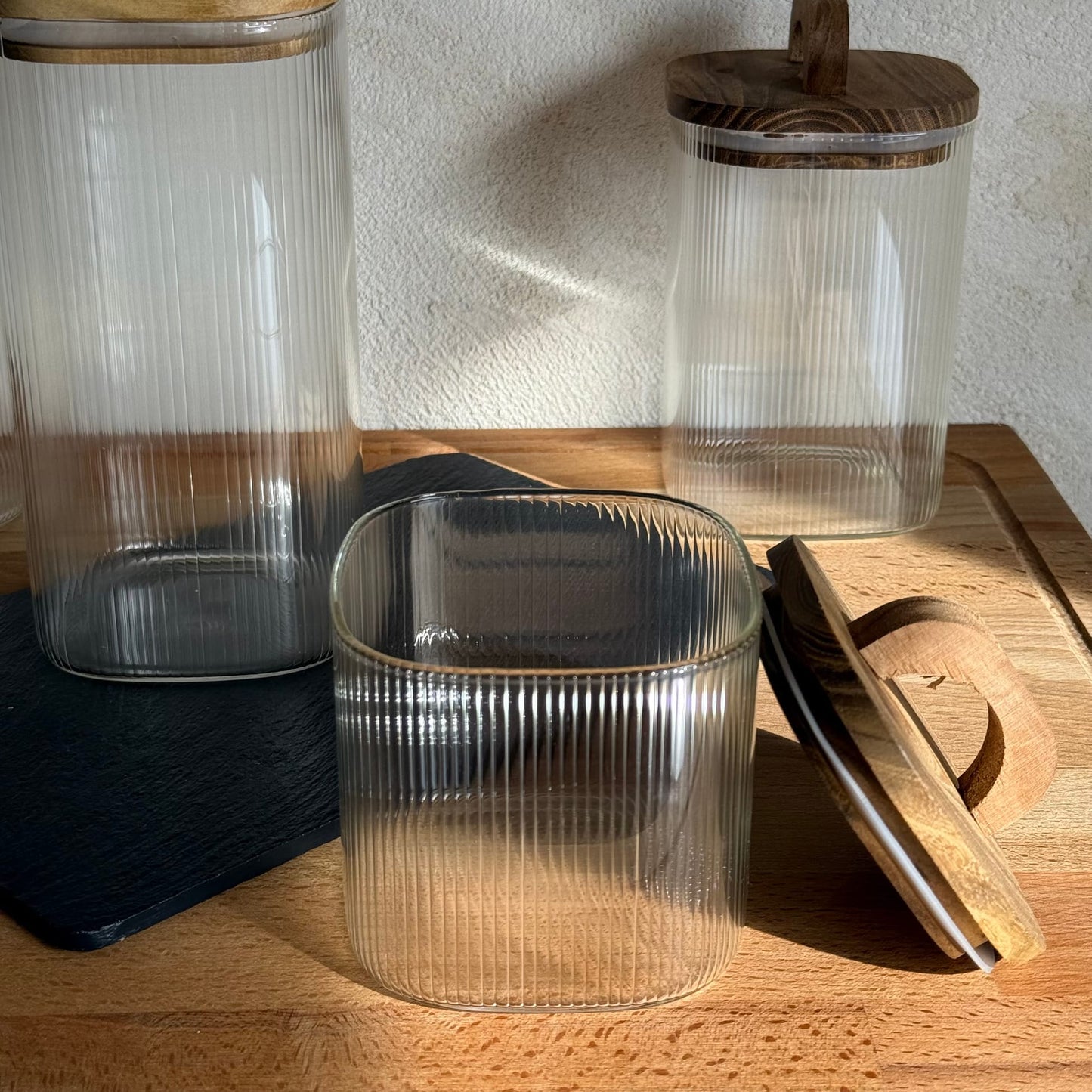 Regina 4 Lü Kare Çizgili Kavanoz Seti Akasya Ağacı Kapaklı