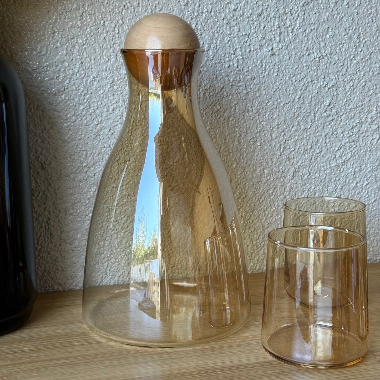 Delisoga Bambu Kapaklı Cam Sürahi Set Gold 7 Parça (SÜPER FİYAT)