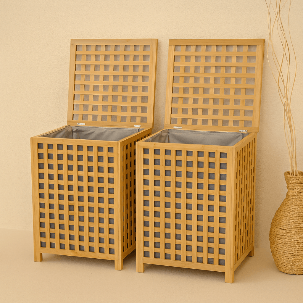 Andy 2 Adet Bambu Çamaşır Sepeti, Dev Boy 62X45X45 CM-Gri (Kısa Süreli 2'Lİ Fırsat, Süper Fiyat)