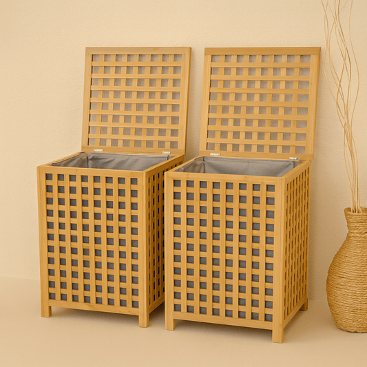 Andy 2 Adet Bambu Çamaşır Sepeti, Dev Boy 62X45X45 CM-Gri (Kısa Süreli 2'Lİ Fırsat, Süper Fiyat)