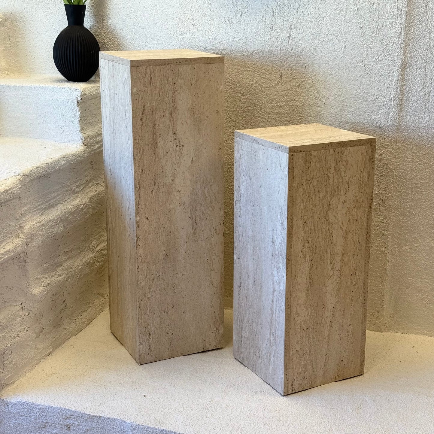 Stella İki Boy, Dekoratif Dresuar Sütun, Traverten Desen, B.Boy 90x28x28 cm, K.Boy 70x28x28 cm