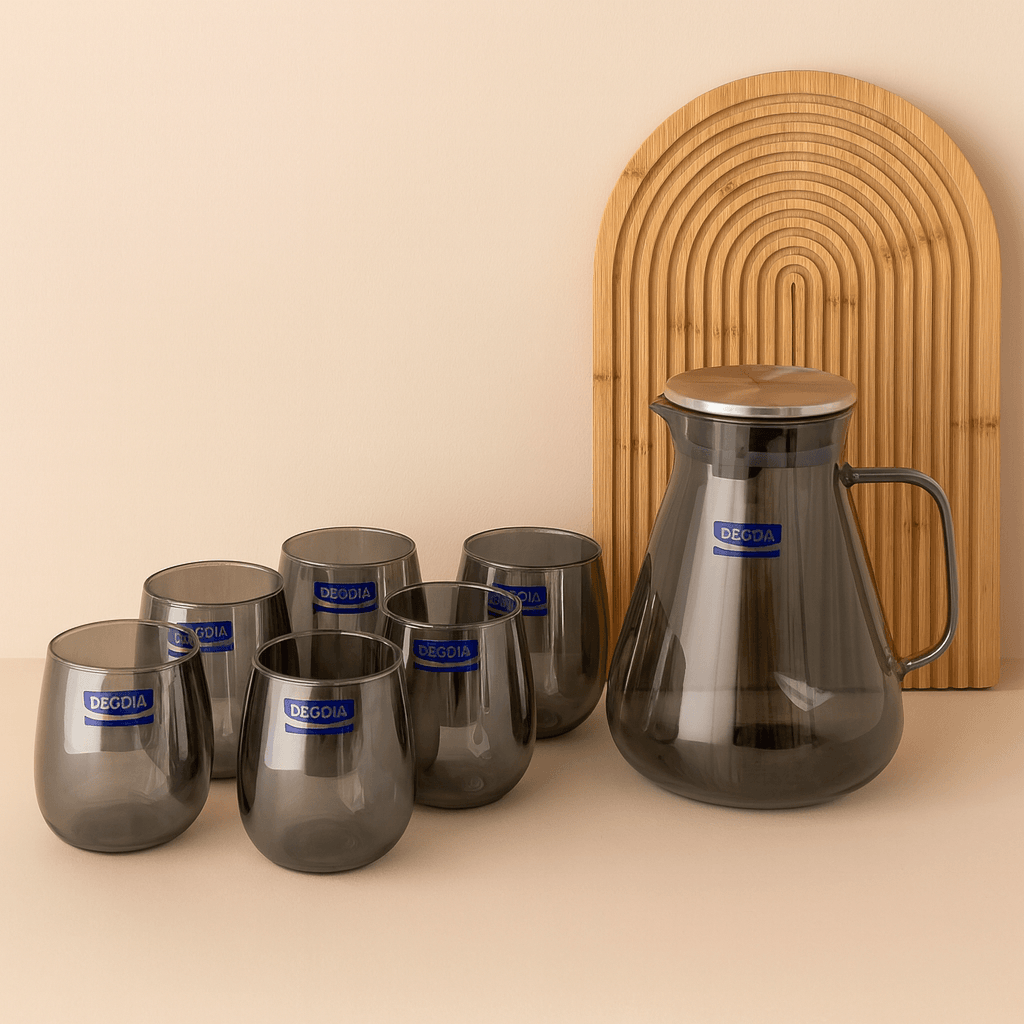 Delisoga Moder Cam Sürahi Set 7 Parça Gri (SÜPER FİYAT)