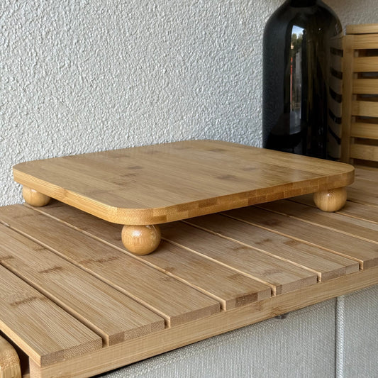 Alp Top Ayaklı Bambu Büyük Boy Kare Sunumluk 30x30x5 cm