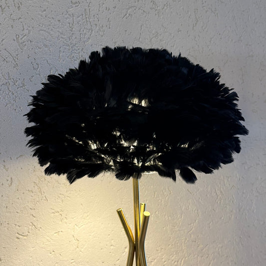 Talia Metal Ayaklı Tüy Lambader Siyah- Bronz 1,60 cm