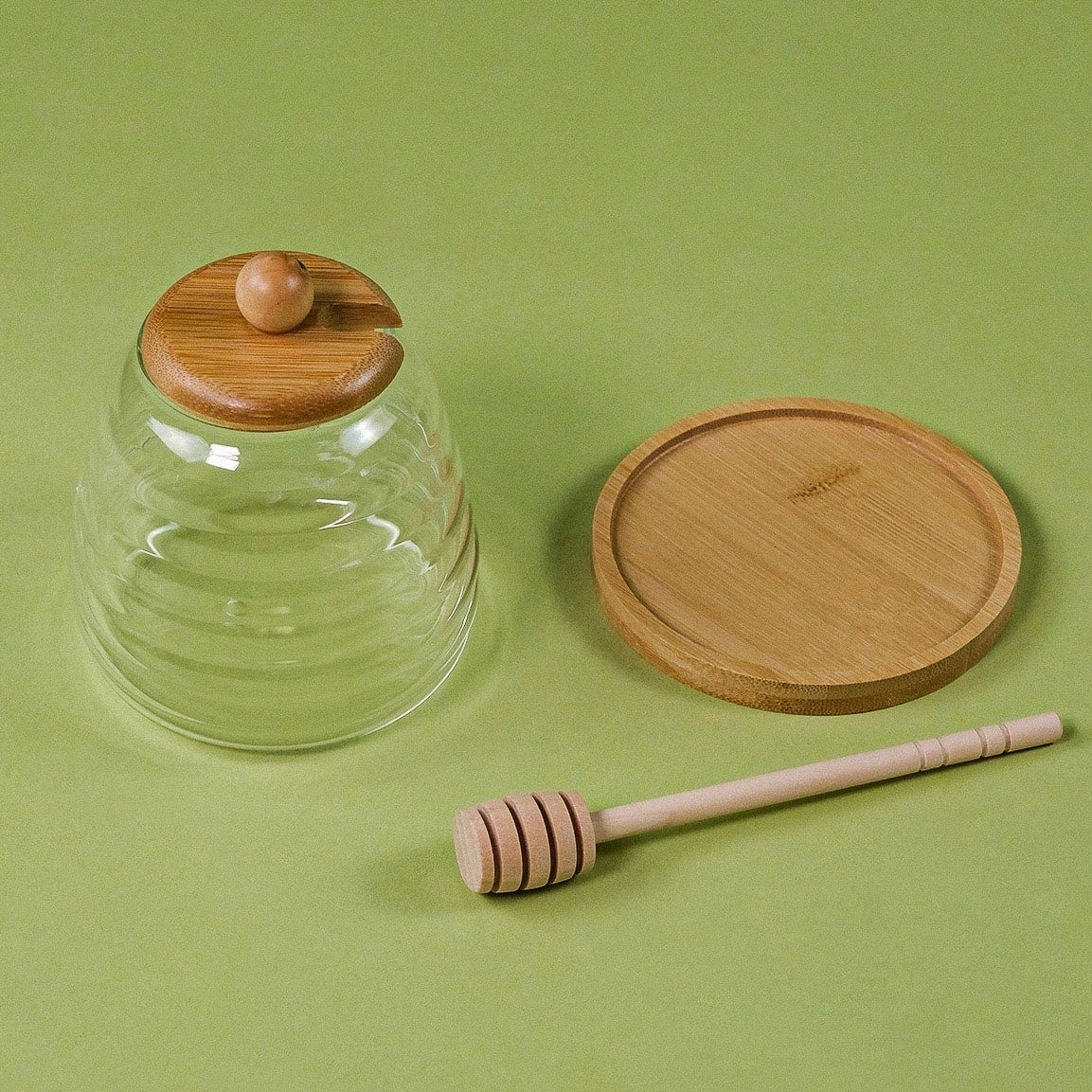 Mery Borosilicat Cam Bambu Standlı Bal Kavanoz 350 ml