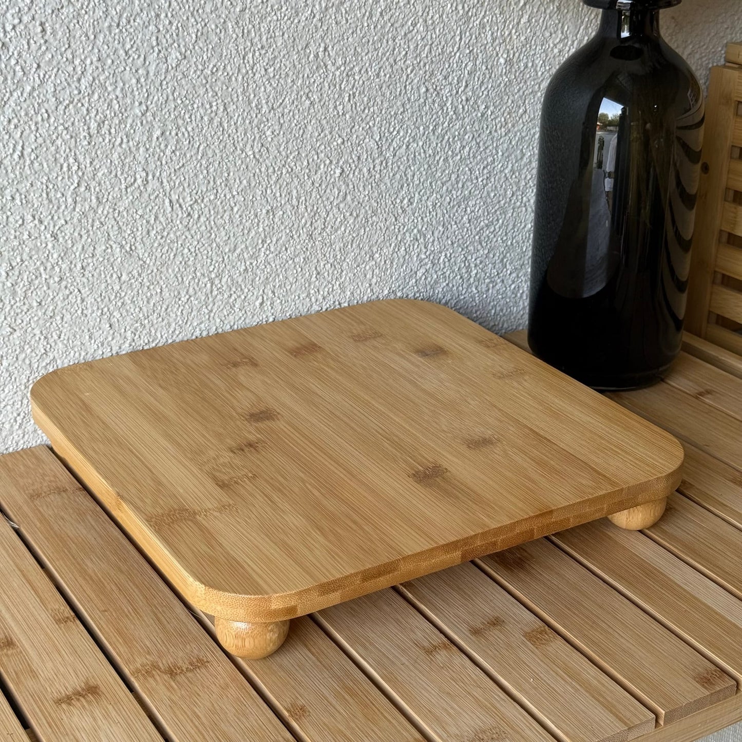 Alp Top Ayaklı Bambu Büyük Boy Kare Sunumluk 30x30x5 cm