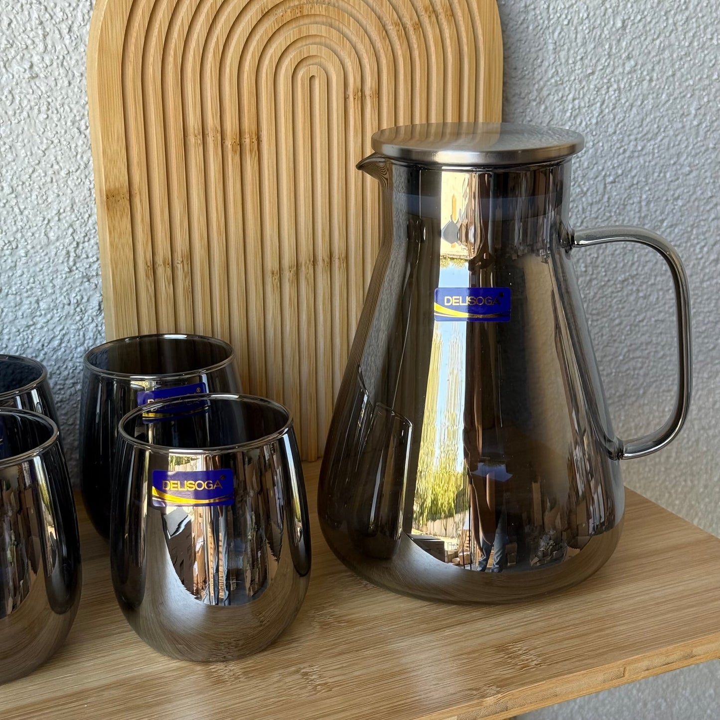 Delisoga Moder Cam Sürahi Set 7 Parça Gri (SÜPER FİYAT)