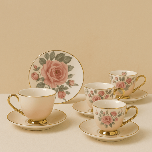 Birdy Çiçekli Porselen Kahve Fincan Takımı 6 Kişilik Pembe