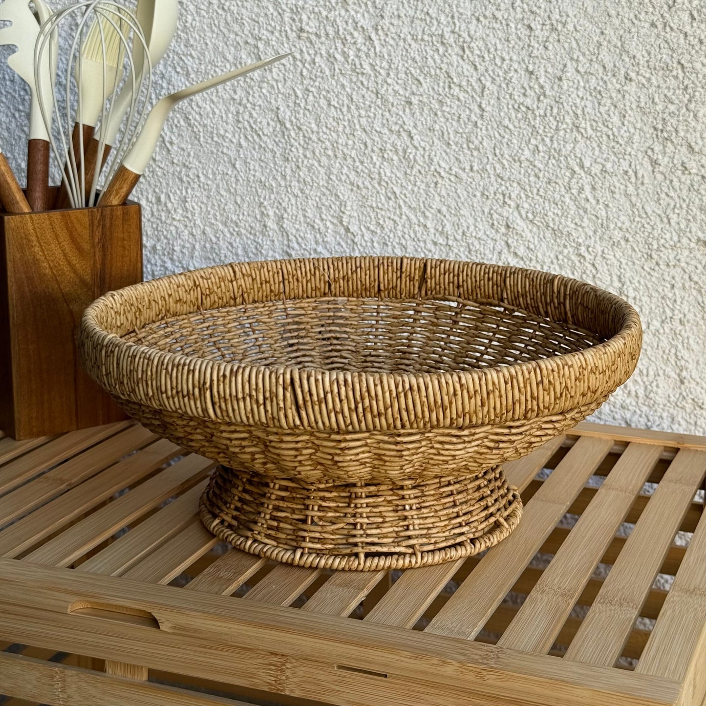 Lara Rattan Ayaklı Yuvarlak Büyük Boy Meyvelik 31 CM Naturel