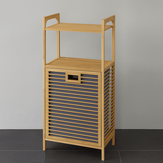 Eva  Medusa Bambu Kirli Çamaşır Sepeti 2 Katlı Raf Banyo Dolabı 95x40x30 cm