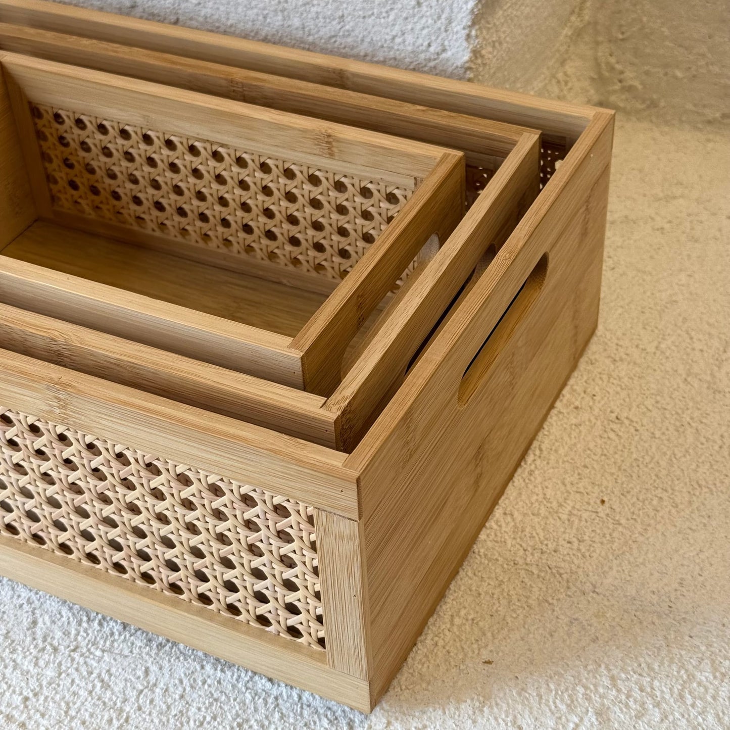 Simona 3 Lü Dikdörtgen Bambu Organizer Seti