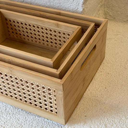 Simona 3 Lü Dikdörtgen Bambu Organizer Seti