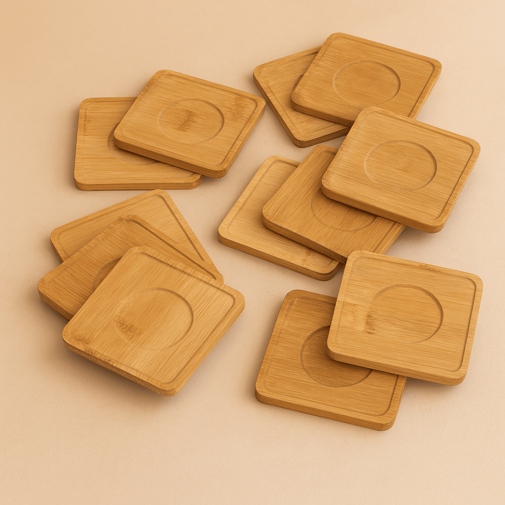 Kare Bambu Çay-Kahve Bardağı Altlık Set 12 Adet