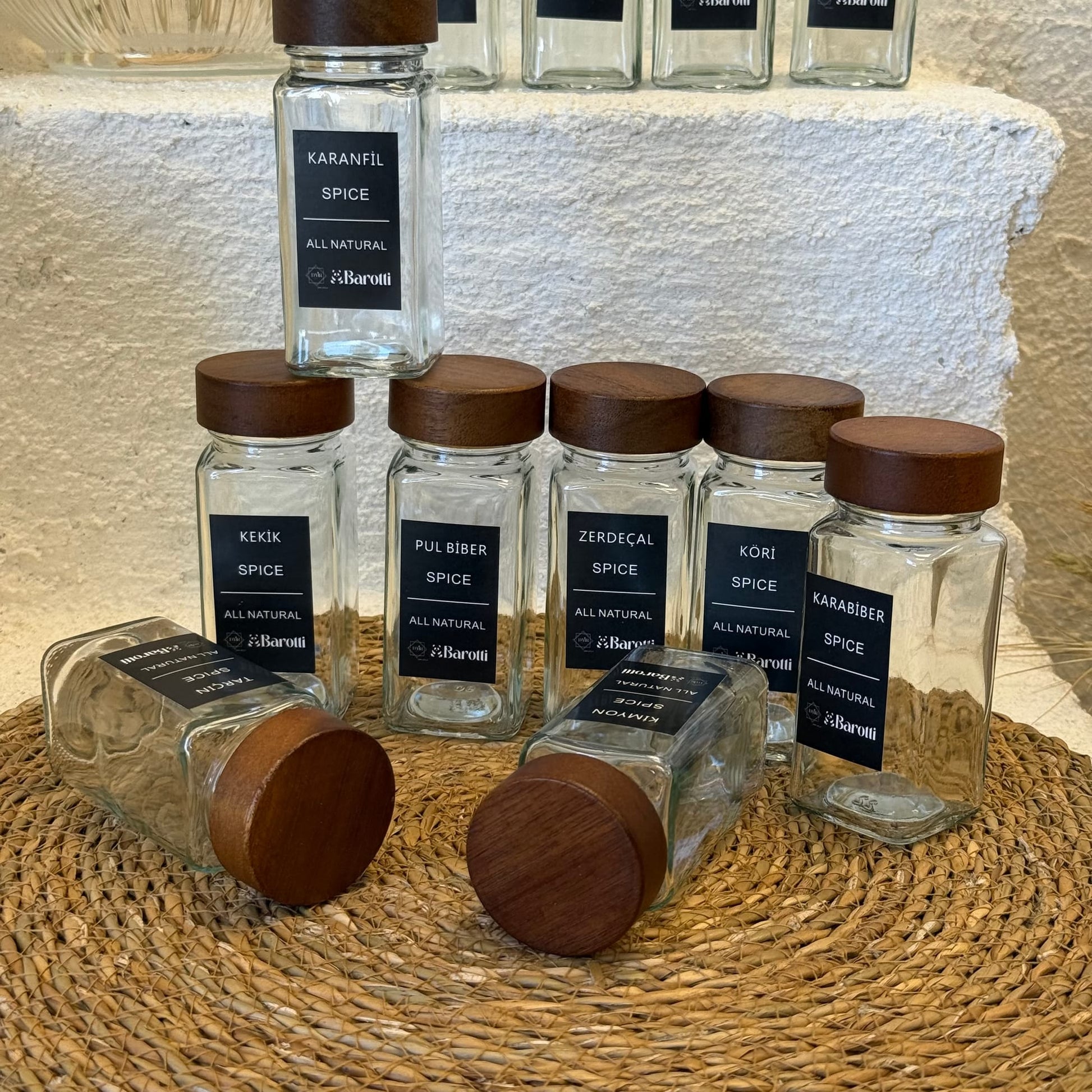 Barotti 12 Adet Akasya Kapaklı Kare Baharatlık Seti Siyah (Süper FİYAT)