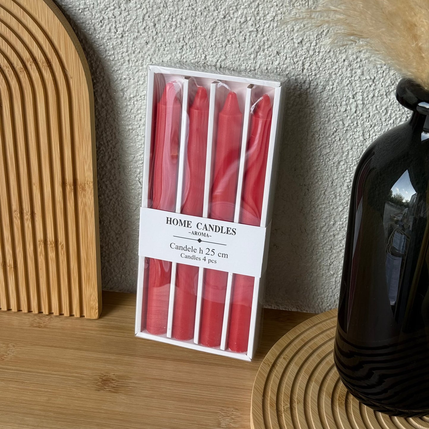 Home Candle 4 Lü Uzun Şamdan Mum Seti Kırmızı