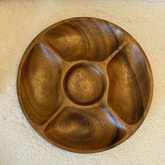 Lara 5 Bölmeli Akasya Yuvarlak Sunumluk 25x25 cm