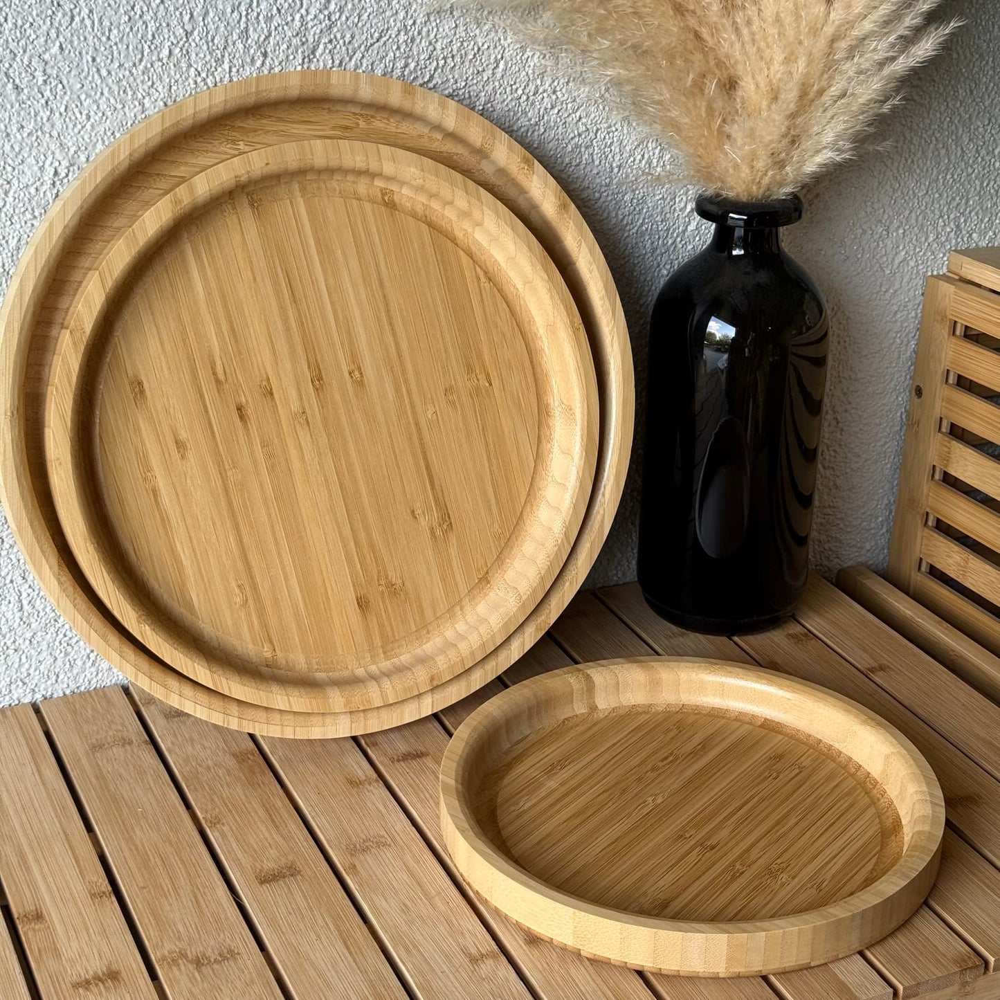 Hardy Yuvarlak 3 Boy Bambu Tepsi Set