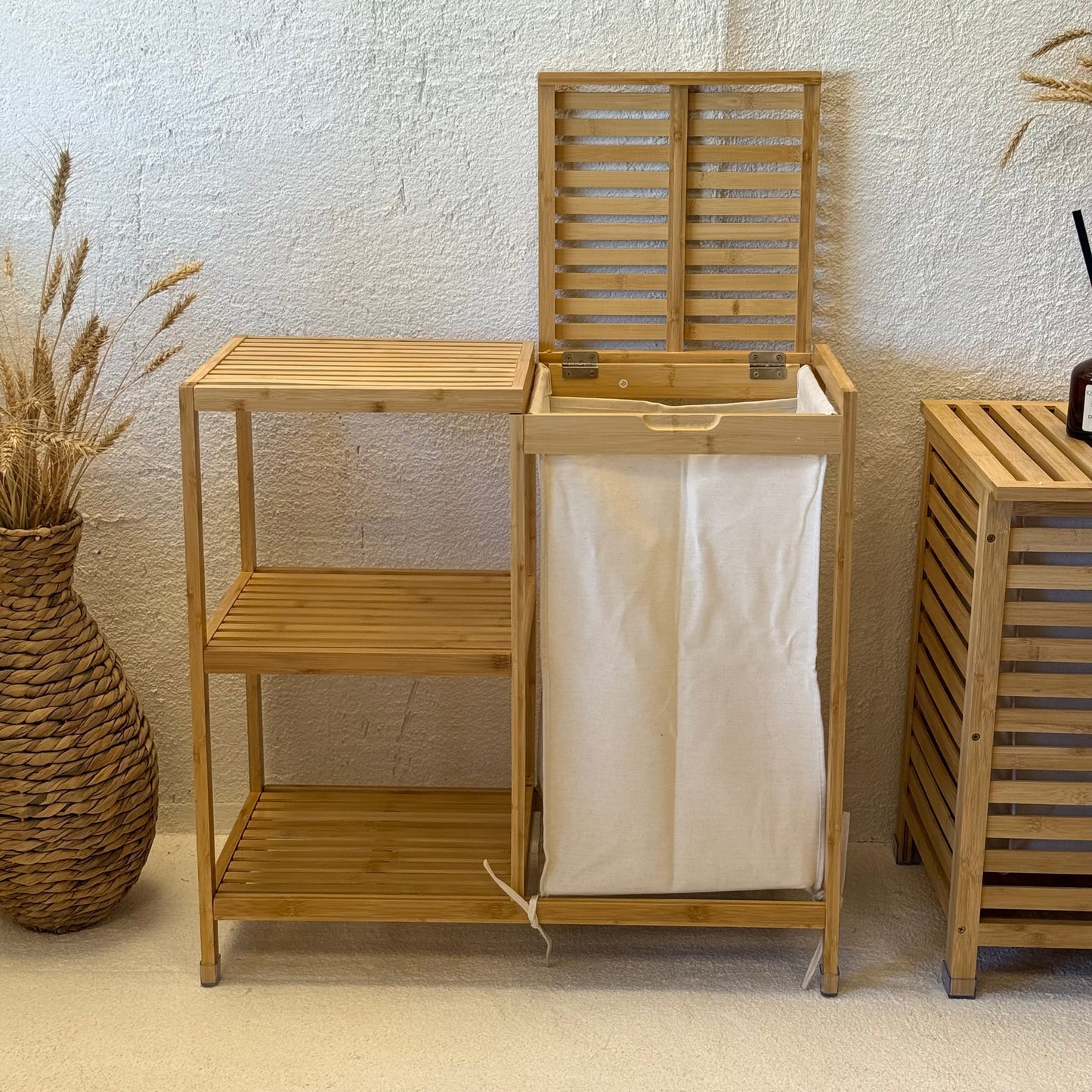 Bambu Dolap ve Kirli Çamaşır Sepeti 68x33x65 cm (24 SAATLİK İNDİRİM)