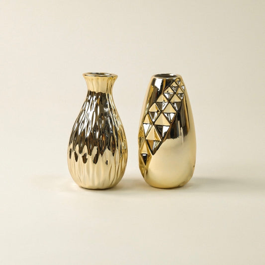 Lüks 2 li Gold Mini Dekoratif Vazo 11 cm