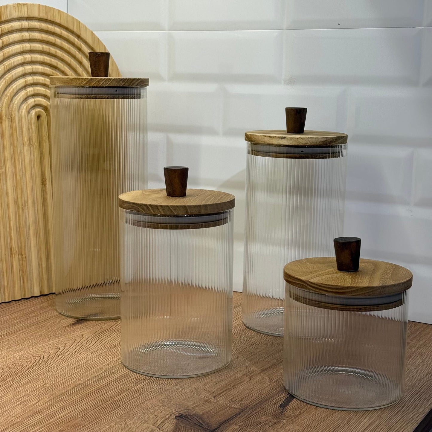 Regina 4 Lü Çizgili Kavanoz Seti Akasya Ağacı Kapaklı