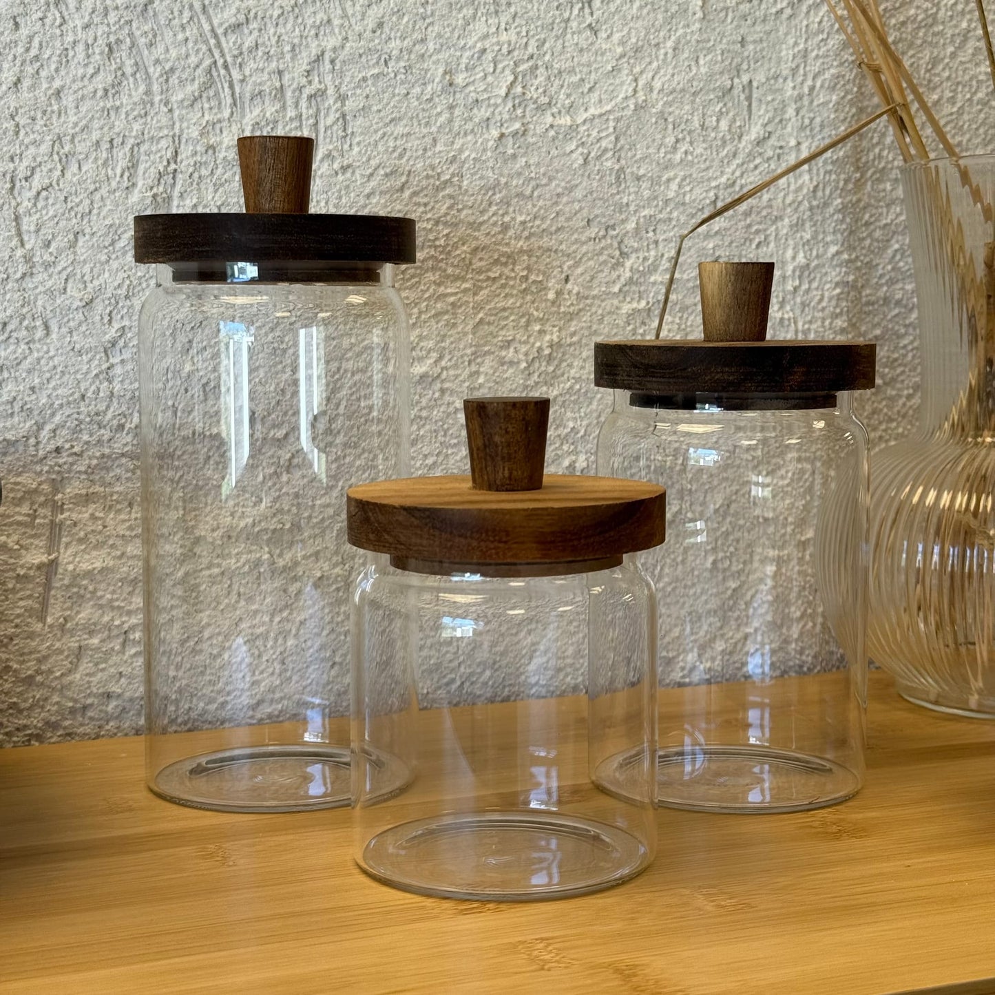 Akasya Kapaklı 3 Boy Cam kavanoz Seti 950 ml, 700 ml, 450 ml