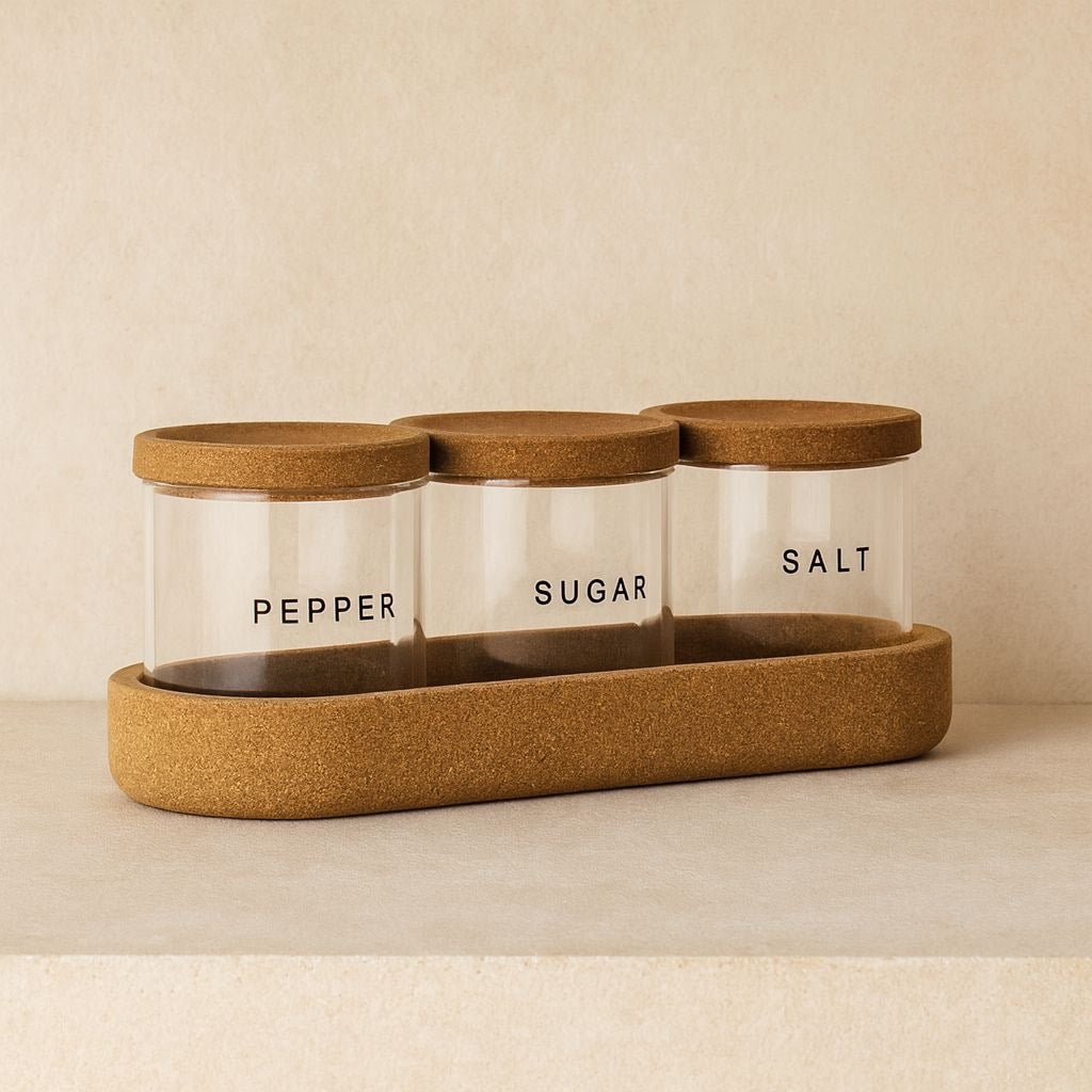 Linda 3 Lü Cam Baharatlık Seti Mantar Kapaklı