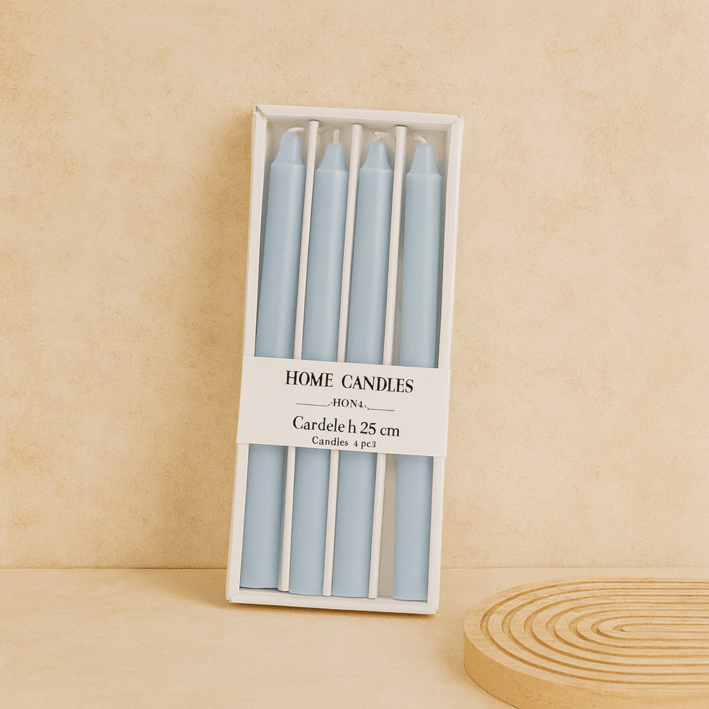 Home Candle 4 Lü Uzun Şamdan Mum Seti Mavi