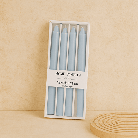 Home Candle 4 Lü Uzun Şamdan Mum Seti Mavi