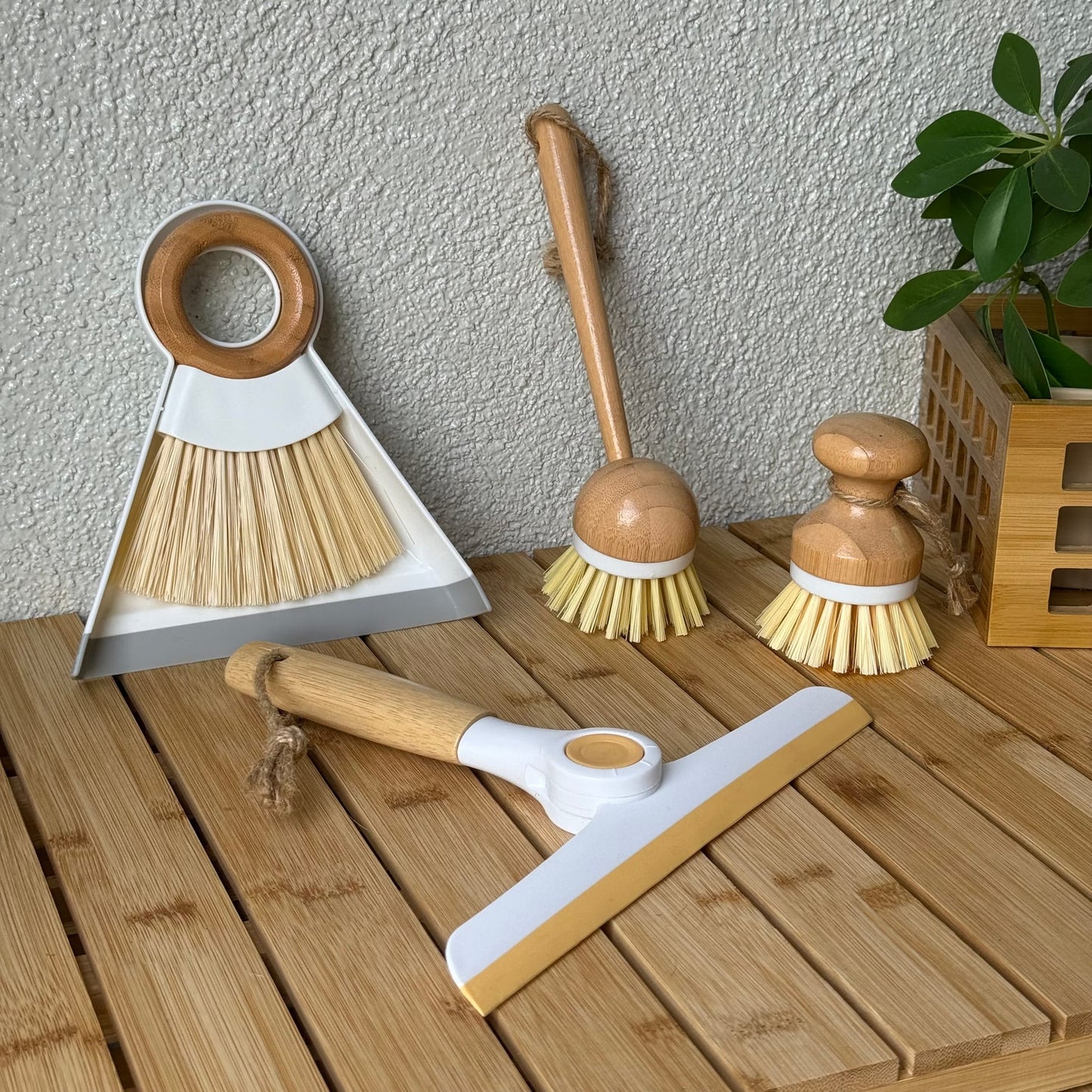 Marina 4 Parça Bambu Saplı Mutfak Seti Beyaz