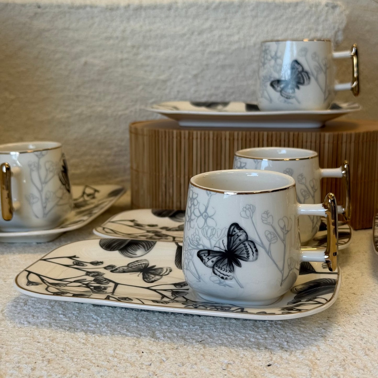 Marvin 12 Parça Porselen Kahve Fincan Takımı 6 Kişilik Siyah Desenli