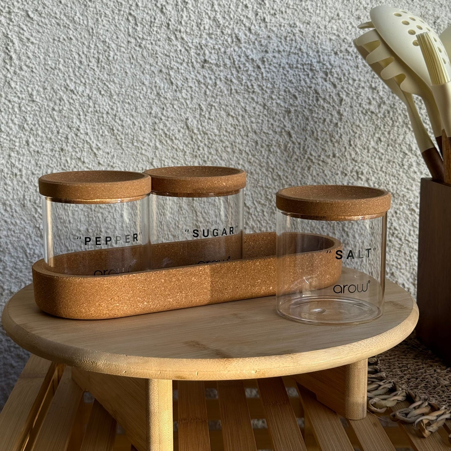 Linda 3 Lü Cam Baharatlık Seti Mantar Kapaklı