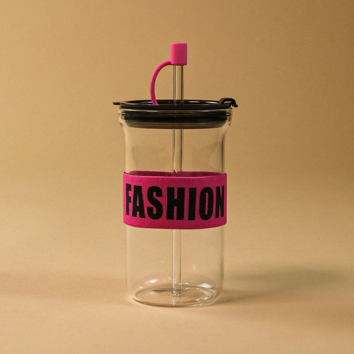 Fashion Pipetli Borosilikat Cam Bardağı Fuşya 500 ML