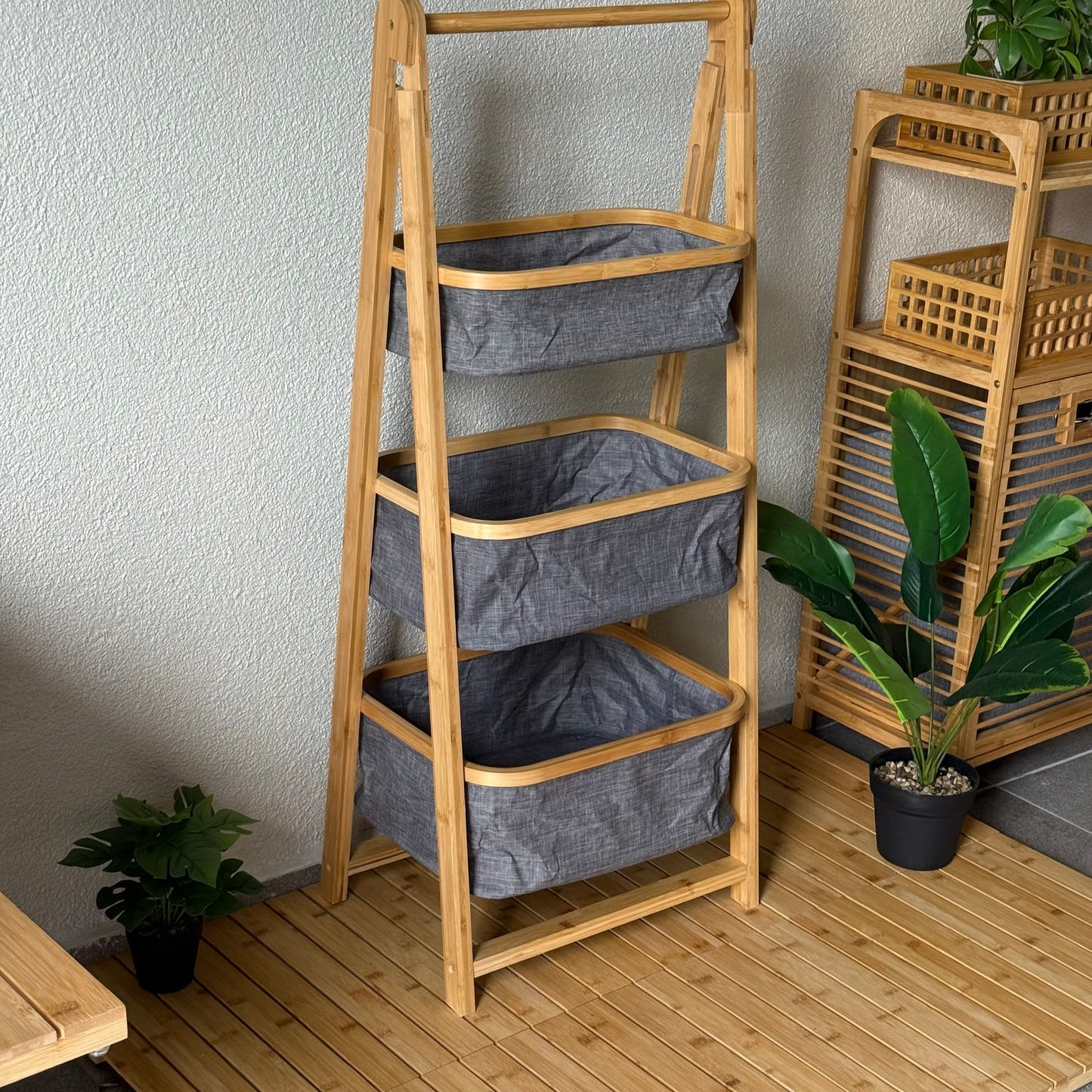 Elbi Bambu Sepetli Banyo yada Mutfak Rafı 110x45 CM