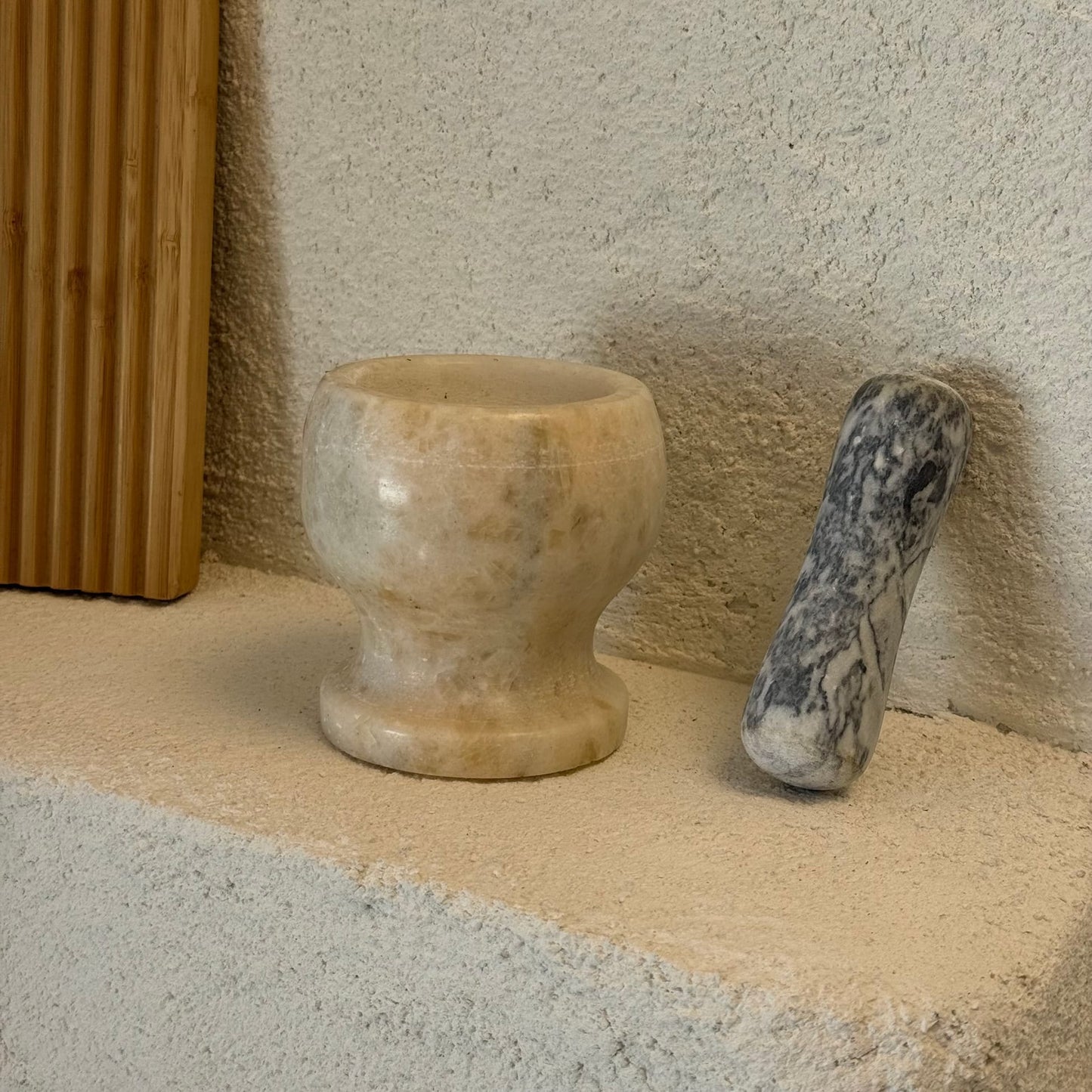 Maru Saf Mermer Büyük Boy Havan 11 cm Krem-gri