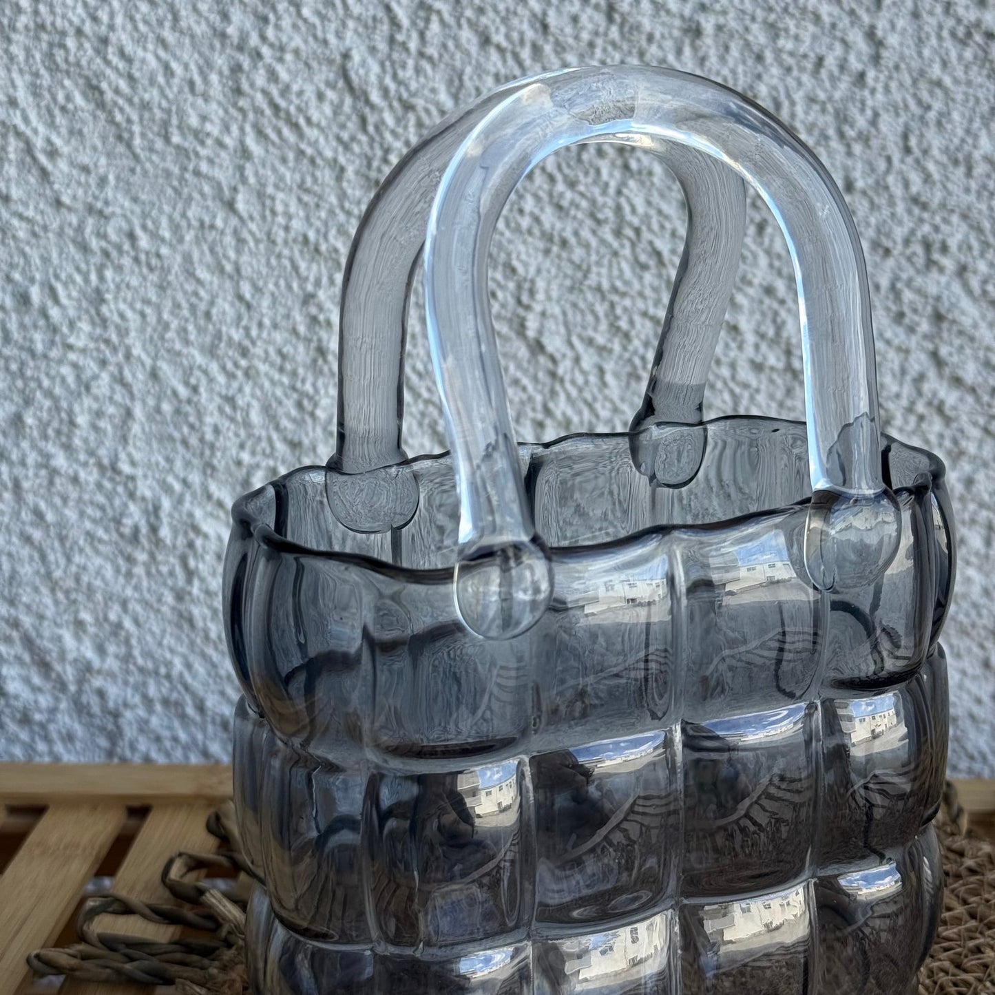 Glass Vase Çanta Model Vazo Füme 22x14x8 cm