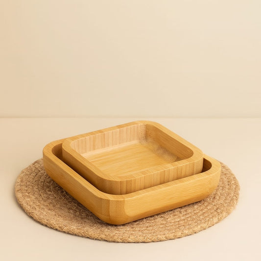 Mery Kare İki Boy Bambu Kase 18x18 cm-14x14 cm