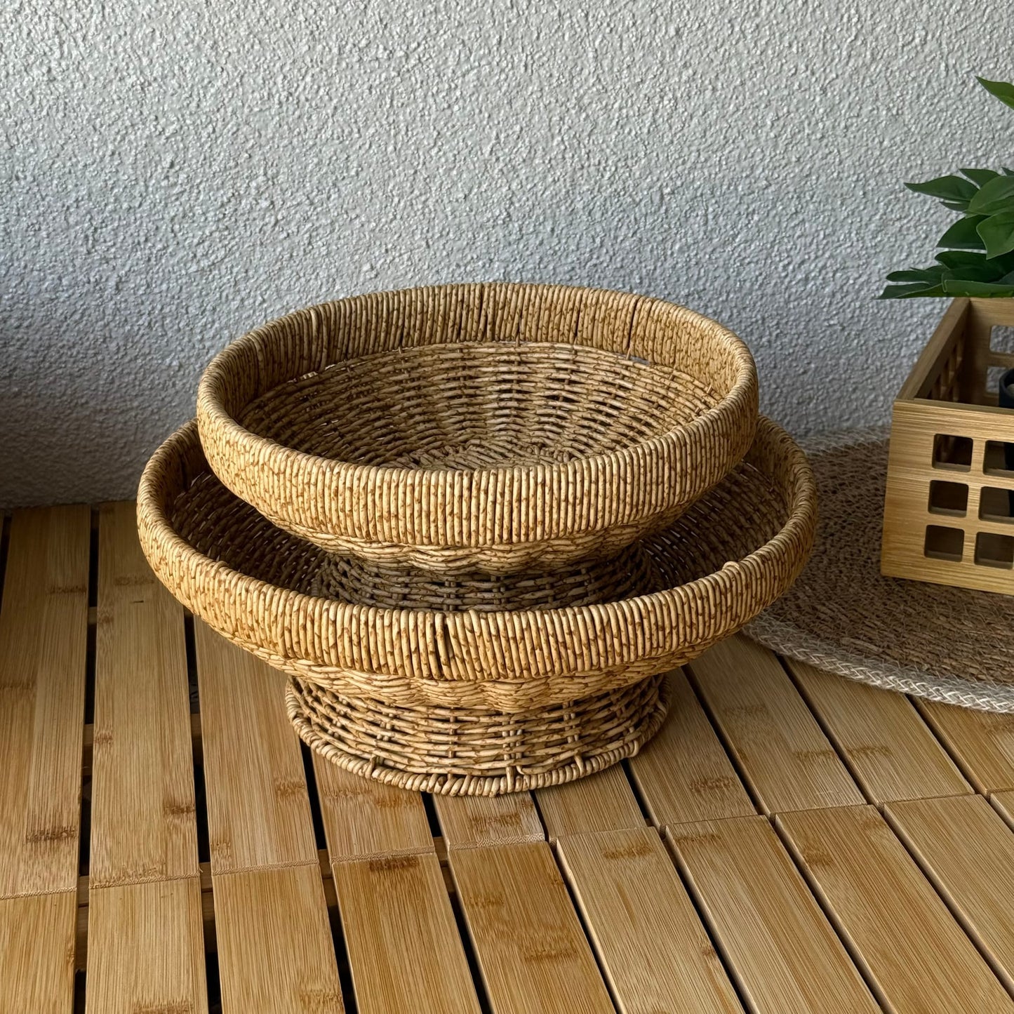 Lara Rattan Ayaklı Yuvarlak İki Boy Meyvelik Naturel