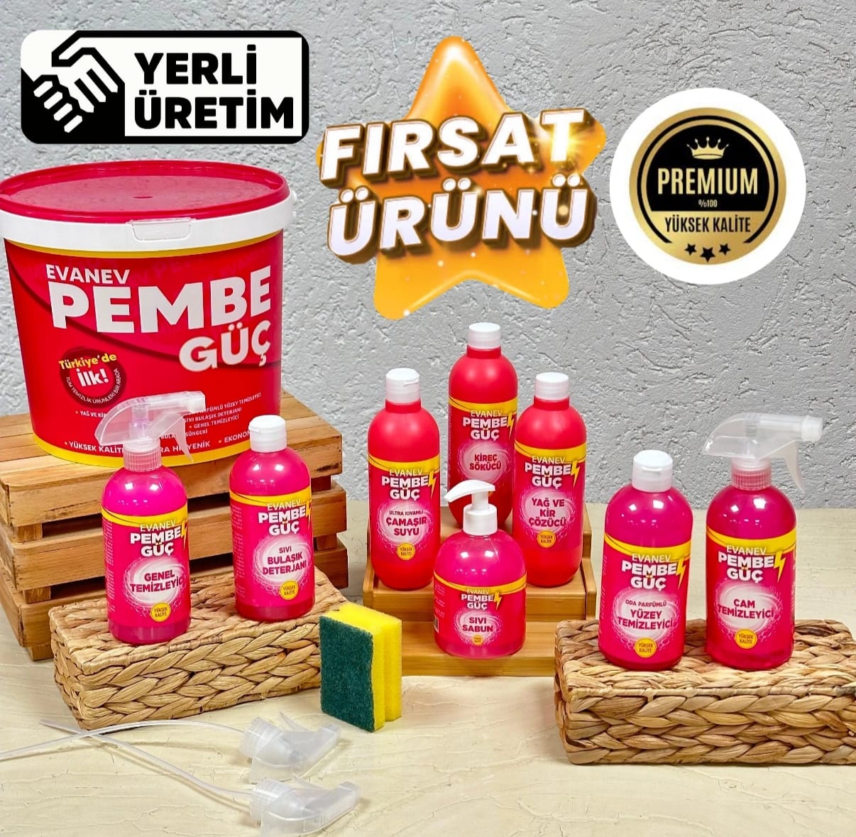 EVANEV Pembe Güç 12 Parça Yüksek Kaliteli Temizlik Ürünleri Tek Kovada (1 Hafta Tanıtım Fiyatı)