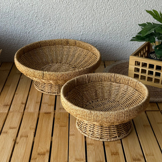 Lara Rattan Ayaklı Yuvarlak İki Boy Meyvelik Naturel